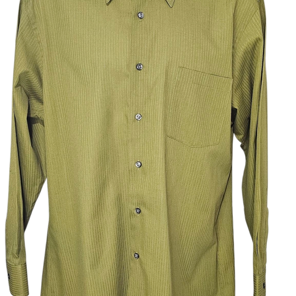 VanHeusen Wrinkle Free Olive Green Men's Dress Shirt,32-33 L, TS3